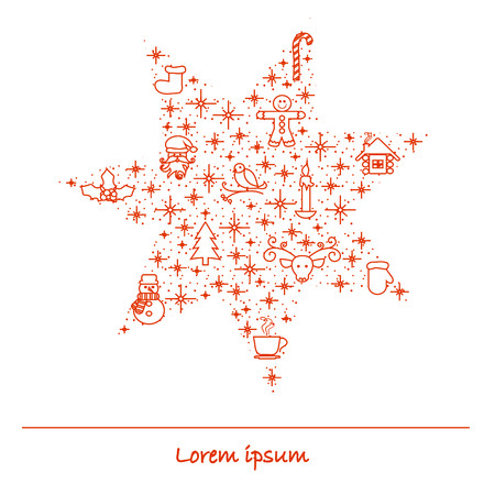 Christmas tree, santa claus, candle, shelter, snowman, Christmas tree, angel, bullfinch, sock, bell, Holly completed, Lorem Ipsum, christmas treeのイラスト素材