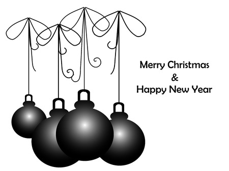 Happy New Year and Merry Christmas card, black balls on white, design element stock vector illustration for webのイラスト素材