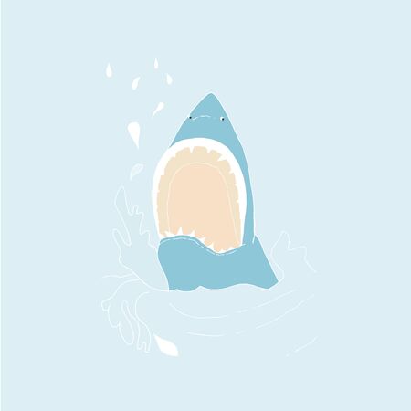Shark with open mouth. Cartoons blue fish in blue backgroundのイラスト素材