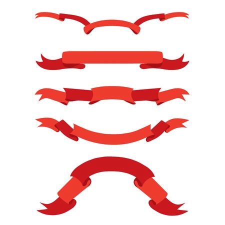 Red ribbon banner set on white, object isolated stock vector illustration for web, for printのイラスト素材
