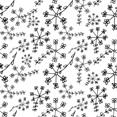 Floral monochrome endless pattern, hand drawn seamless background ink graphic art design elements stock vector illustration, for web, for print, for textile, for cowerのイラスト素材