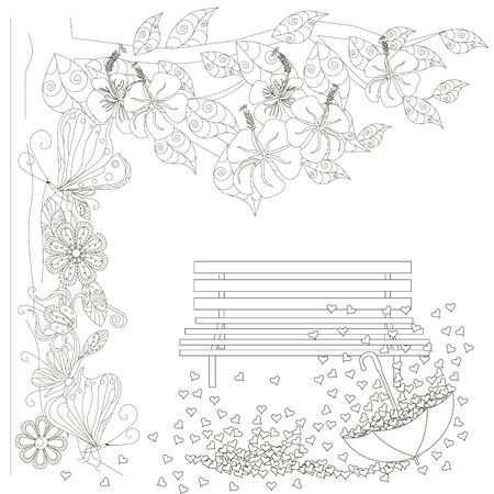 Umbrella, hearts monochrome background, Lorem ipsum for web, for print, love conception, Saint Valentine dayのイラスト素材