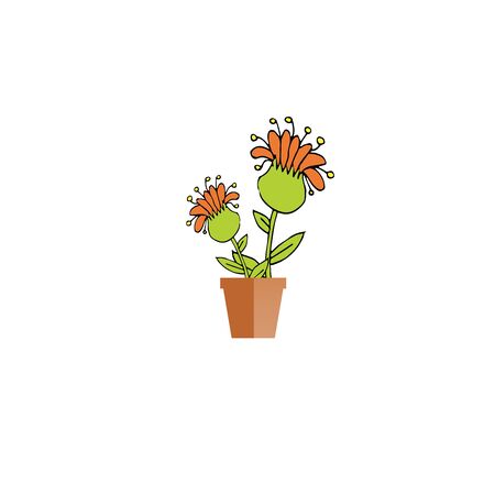 Icon red flowers in brown pot object isolated flat design stock vector illustration for web, for printのイラスト素材