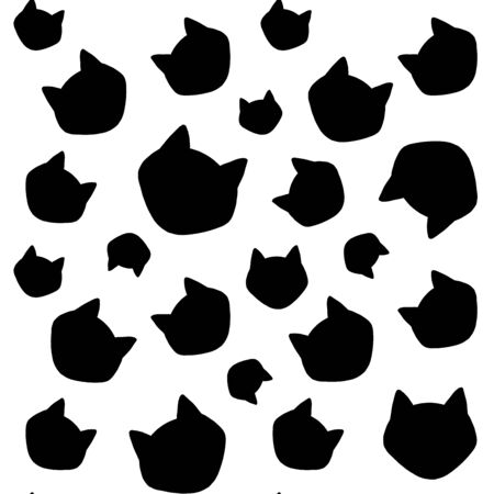 Cats head silhouette monochrome seamless pattern. Black outlines on white design element stock vector illustration for web, for print, for cover, for wallpaperのイラスト素材