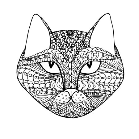 Cat doodle. Hand drawn art graphic ink monochrome art design element stock vector illustration for web, for print, for coloring bookのイラスト素材