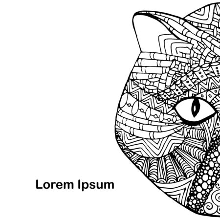 Persian cat doodle, Lorem Ipsum background. Hand drawn art graphic ink monochrome art design element stock vector illustration for web, for print, for coloring bookのイラスト素材