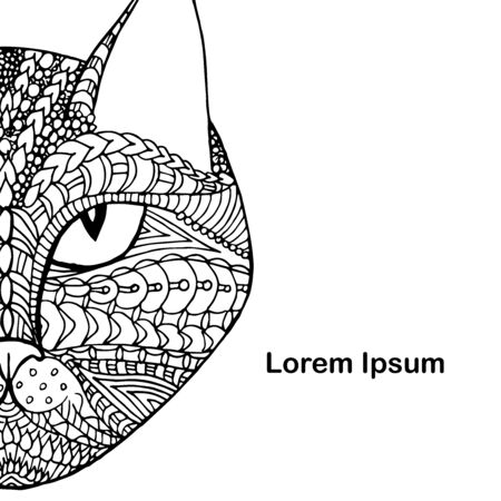 Cat doodle, Lorem Ipsum background. Hand drawn art graphic ink monochrome art design element stock vector illustration for web, for print, for coloring bookのイラスト素材