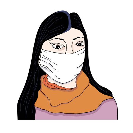 Girl in medical mask icon. Hand drawn object isolated graphic design element for web, for printのイラスト素材