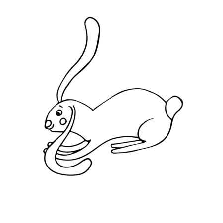 Hare ink hand drawn outline sketch. Cute animal for web, for print, for iconのイラスト素材