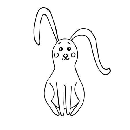 Hare ink hand drawn outline sketch. Cute animal for web, for print, for iconのイラスト素材