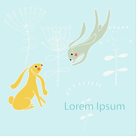 Cartoons hare background on blue, Lorem Ipsum for web, for print, for coverのイラスト素材