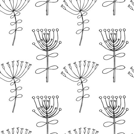 Seamless floral doodle seamless pattern. Monochrome art design elements stock vector illustration for web for print, for fabric print, for wallpaperのイラスト素材