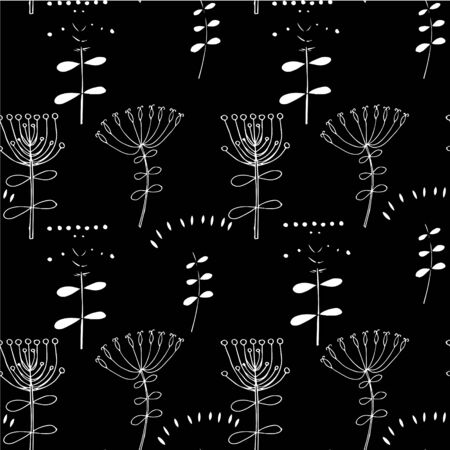 Seamless floral doodle endless pattern. Monochrome art design elements stock vector illustration for web for print, for fabric print, for wallpaperのイラスト素材