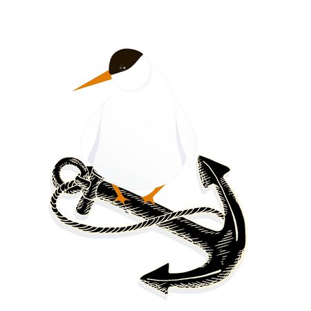 Arctic tern on anchor. Art design stock vector illustration for web, for printのイラスト素材