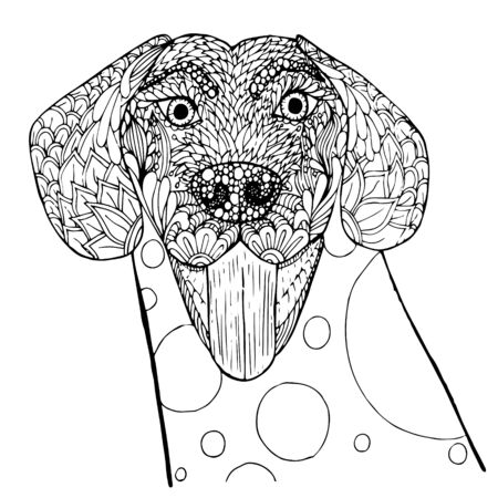Dog doodle. Pop art monochrome pet hand drawn art design stock vector illustration for web, for print, for fabric printのイラスト素材
