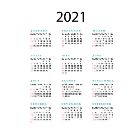 2021 calendar. Week start on monday design element for web, for printのイラスト素材