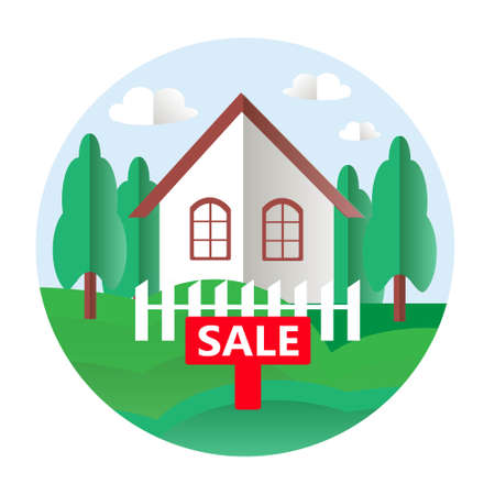 Sale house banner. Round flat design illustration art design stock vector illustration for web, for printのイラスト素材