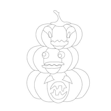 Halloween funny monochrome pumpkin emoji. Cartoons art design element object isolated stock vector illustration for coloring page, for web, for printのイラスト素材