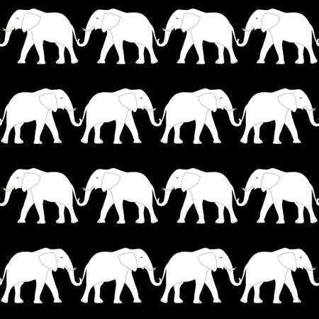 White elephant seamless pattern. Animal on black monochrome pattern for fabric print, for print, for printのイラスト素材