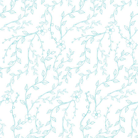 Outline blue flower on white seamless background. Botanical endless pattern for fabric print, for wallpaper, for web, for print art design stock vector illustration for web, for printのイラスト素材