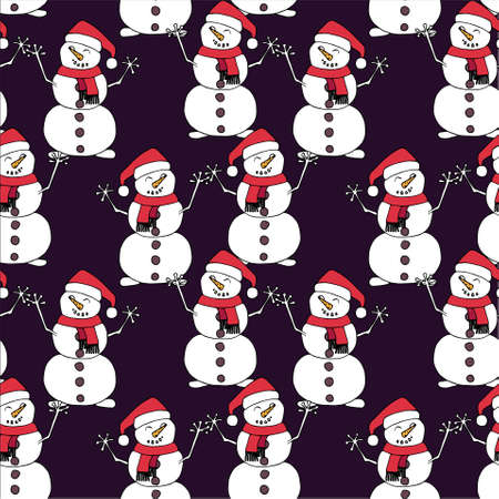 Snowmen seamless pattern art design stock vector illustration on dark blue art design stock vector illustration for web, for printのイラスト素材