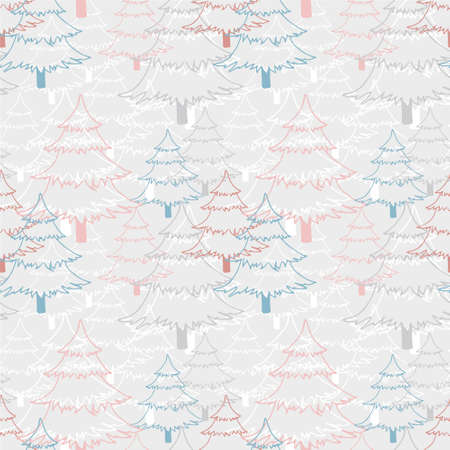 Outline white pink blue fir tree seamless pattern on gray art design stock vector illustration for web, for print, for wall paper, for wrapping paperのイラスト素材