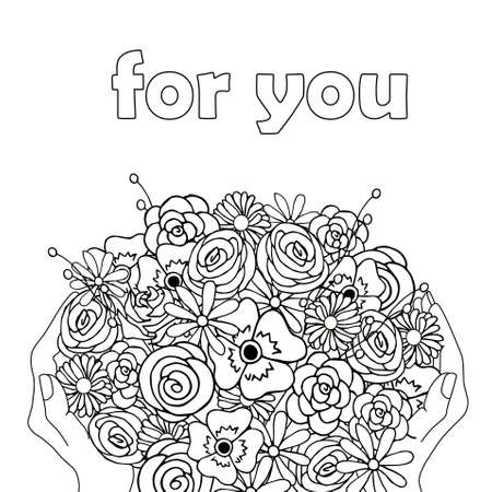 For you floral banner. Flowers in hand monochrome sketch for web, for print, for coloring page art design elements stock vector illustrationのイラスト素材