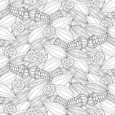 Cacao bean monochrome sketch seamless pattern art design stock vector illustration for web, for print, for product design, for product designのイラスト素材