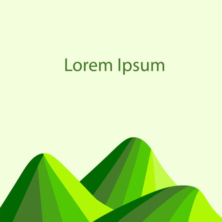 Striped green mountain on light green Lorem Ipsum background. Modern art design element nature stock vector illustration for web, for printのイラスト素材