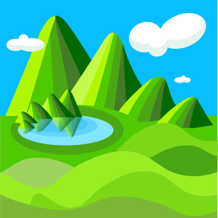 Mountain landscape flat design vector illustration. Green Hill blue like nature art design element stock illustrationのイラスト素材