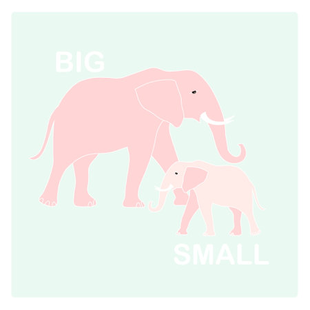 Big and small opposite adjective vector illustration for english lesson education pink elephanのイラスト素材