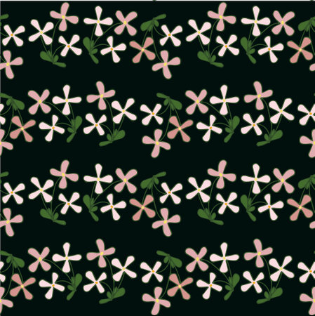 Matthiola seamless pattern. Pink flower on black botanical art design stock vector illustration for web, for print, for fabric printのイラスト素材