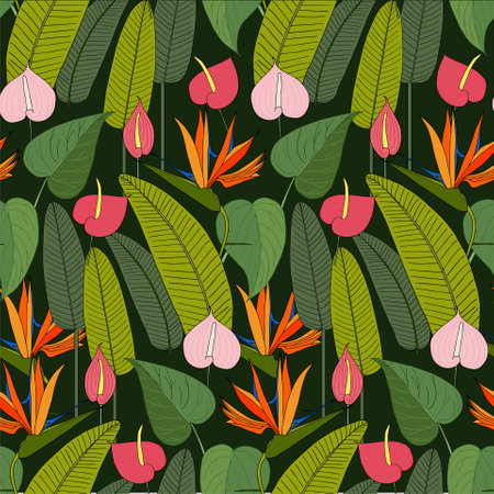 Cosmos seamless pattern. Yellow flower on blue botanical art design stock vector illustration for web, for print, for fabric printのイラスト素材