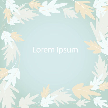 Botanical frame Lorem Ipsum gray green beige leaves on blue art design stock vector illustration for web, for print, for fabric printのイラスト素材