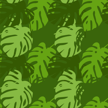 Monstera leaves seamless pattern. Jungle botany green background for web, for print, for wallpaperのイラスト素材