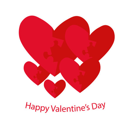 Happy Valentines Day banner. Puzzle red heart on white background congratulation card for web, for print stock vector illustrationのイラスト素材
