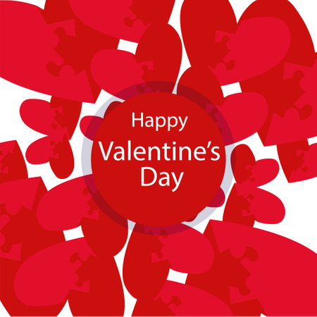 Happy Valentines Day banner. Puzzle red heart on white background congratulation card for web, for print stock vector illustrationのイラスト素材
