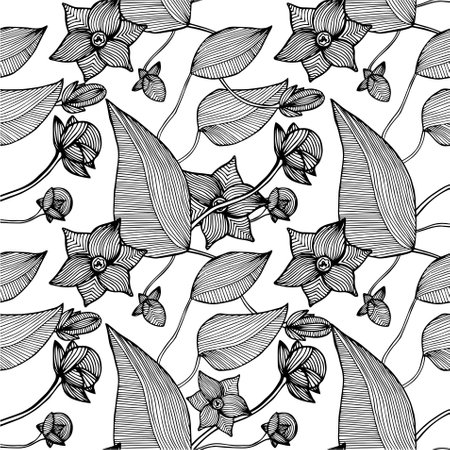 Abstract floral seamless monochrome pattern art design elements stock vector illustration for web, for print, for fabric printのイラスト素材