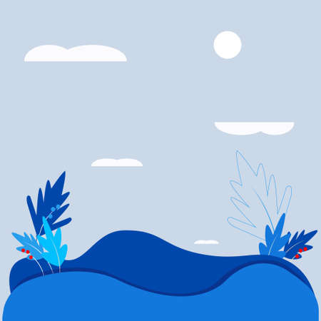 Blue modern background with hill and plant art design stock vector illustration for web, for printのイラスト素材