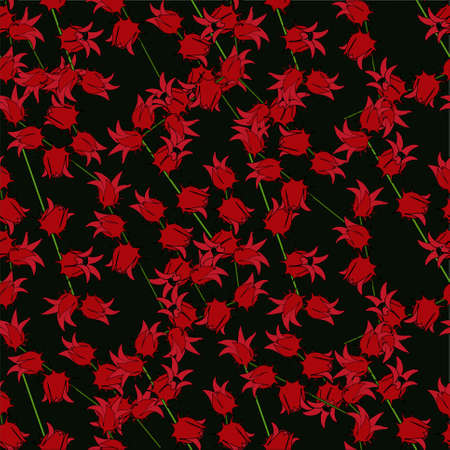 Roselle red flower hand seamless pattern drawn sketch art design element stock vector illustration for web, for print, for packing design, for product designのイラスト素材