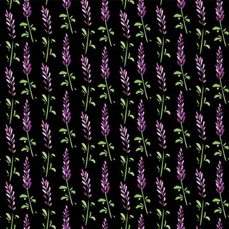 Lavender seamless colorful pattern on black violet art design elementsのイラスト素材