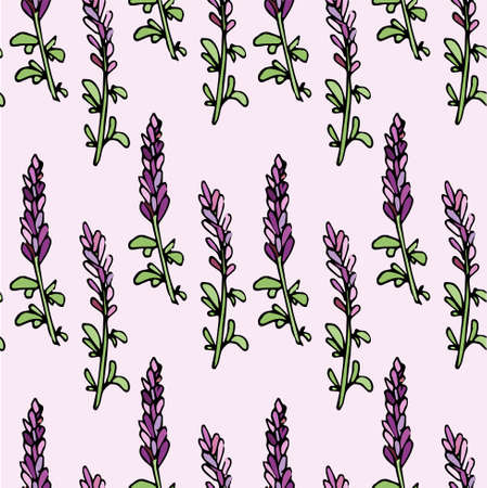 Lavanda seamless colorful pattern on light violet art design elements stock vector illustration for web, for printのイラスト素材