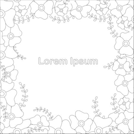 Monochrome floral frame art design elements stock vector illustration for web, for printのイラスト素材