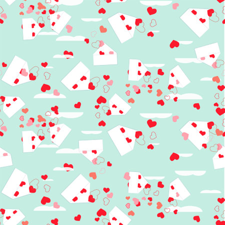 Envelope with red heart seamless pattern on blue art design stock vector illustration for web, for print, for wallpaperのイラスト素材