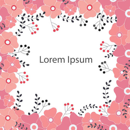 Colorful pink floral frame, Lorem Ipsum art design elements stock vector illustration for web, for printのイラスト素材