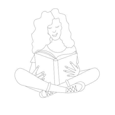 Girl reading book sitting monochrome art design element object isolated stock vector illustration for web, for printのイラスト素材