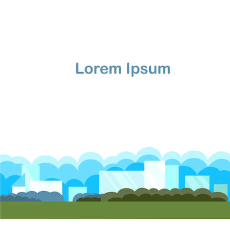 City landscape art design elements flat design blue green gray bacground Lorem Ipsum stock vector illustration for web, for printのイラスト素材