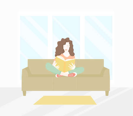Girl sitting reads on the couch art design stock vector illustration for web, for printのイラスト素材