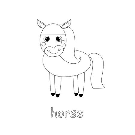 Horse cartoon monochrome sketch art design element farm animal stock vector illustration for web, for print, for coloring bookのイラスト素材