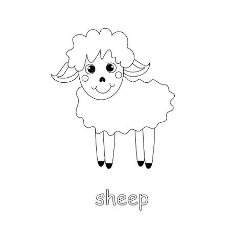 Sheep cartoon monochrome sketch art design element farm animal stock vector illustration for web, for print, for coloring bookのイラスト素材